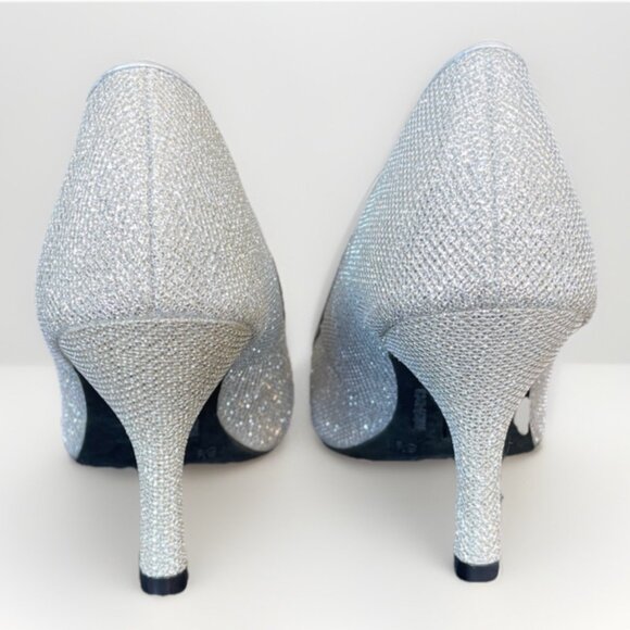 NEW WOMEN'S SIZE 8 .5 SILVER SPARKLE FIONI NIGHT HIGH HEEL SHOES - Picture 5 of 12
